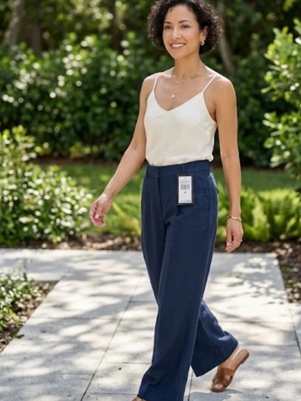 NWT Banana Republic High Rise Wide Leg Linen Pants Navy Blue Petite 4P
